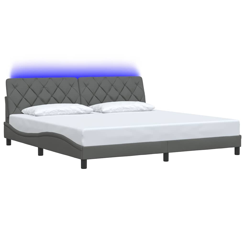 Bettgestell mit LED ohne Matratze Dunkelgrau 200x200 cm Stoff