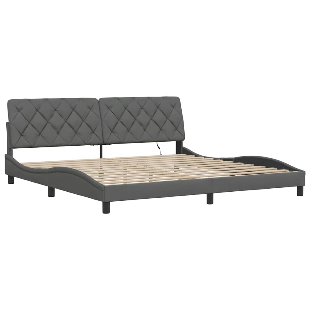 Bettgestell mit LED ohne Matratze Dunkelgrau 200x200 cm Stoff