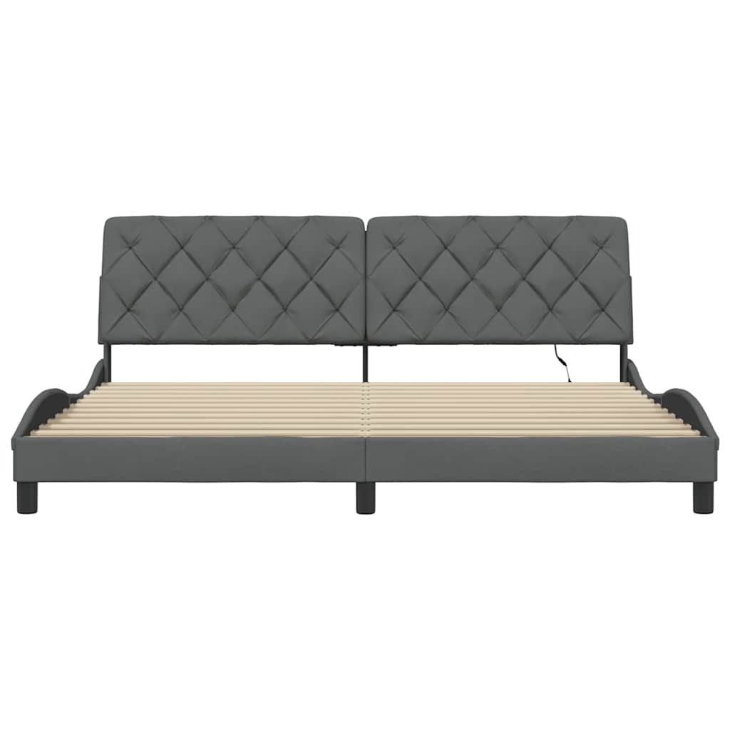 Bettgestell mit LED ohne Matratze Dunkelgrau 200x200 cm Stoff