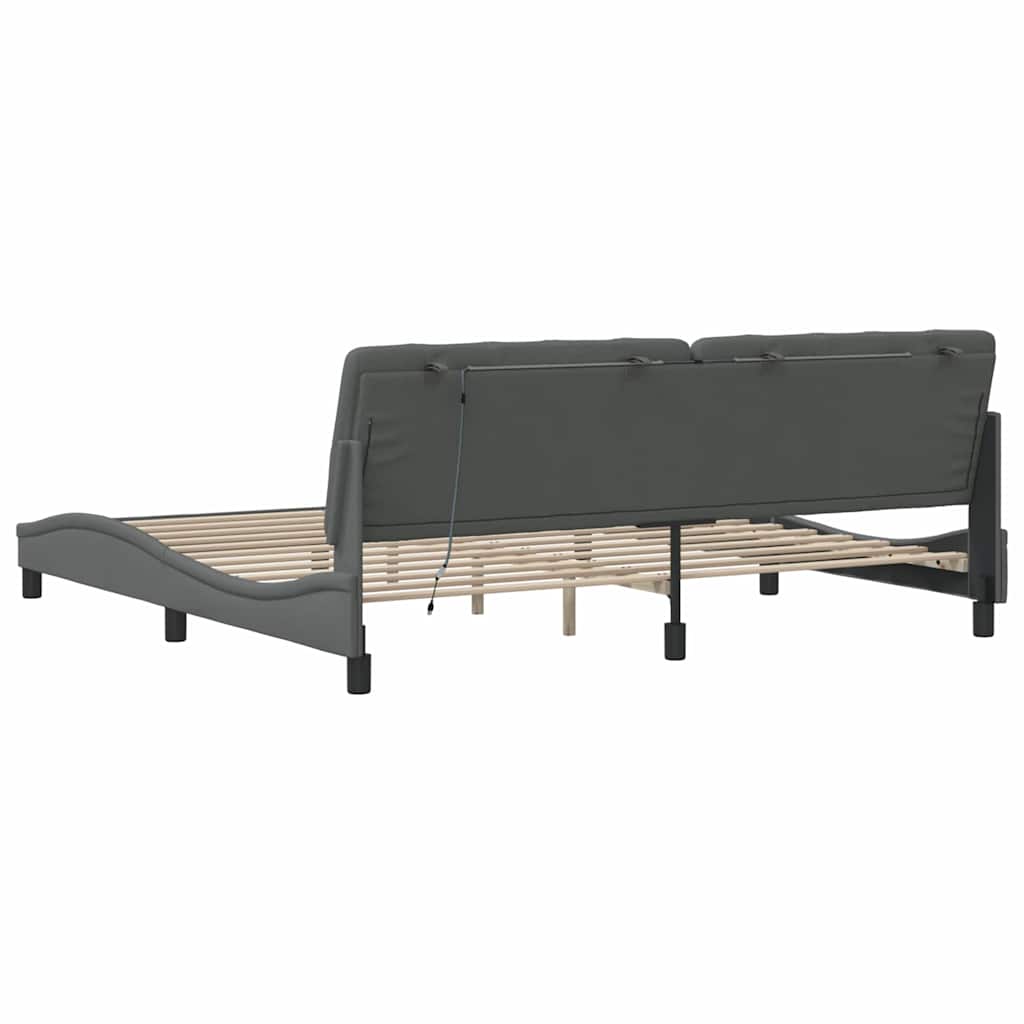 Bettgestell mit LED ohne Matratze Dunkelgrau 200x200 cm Stoff