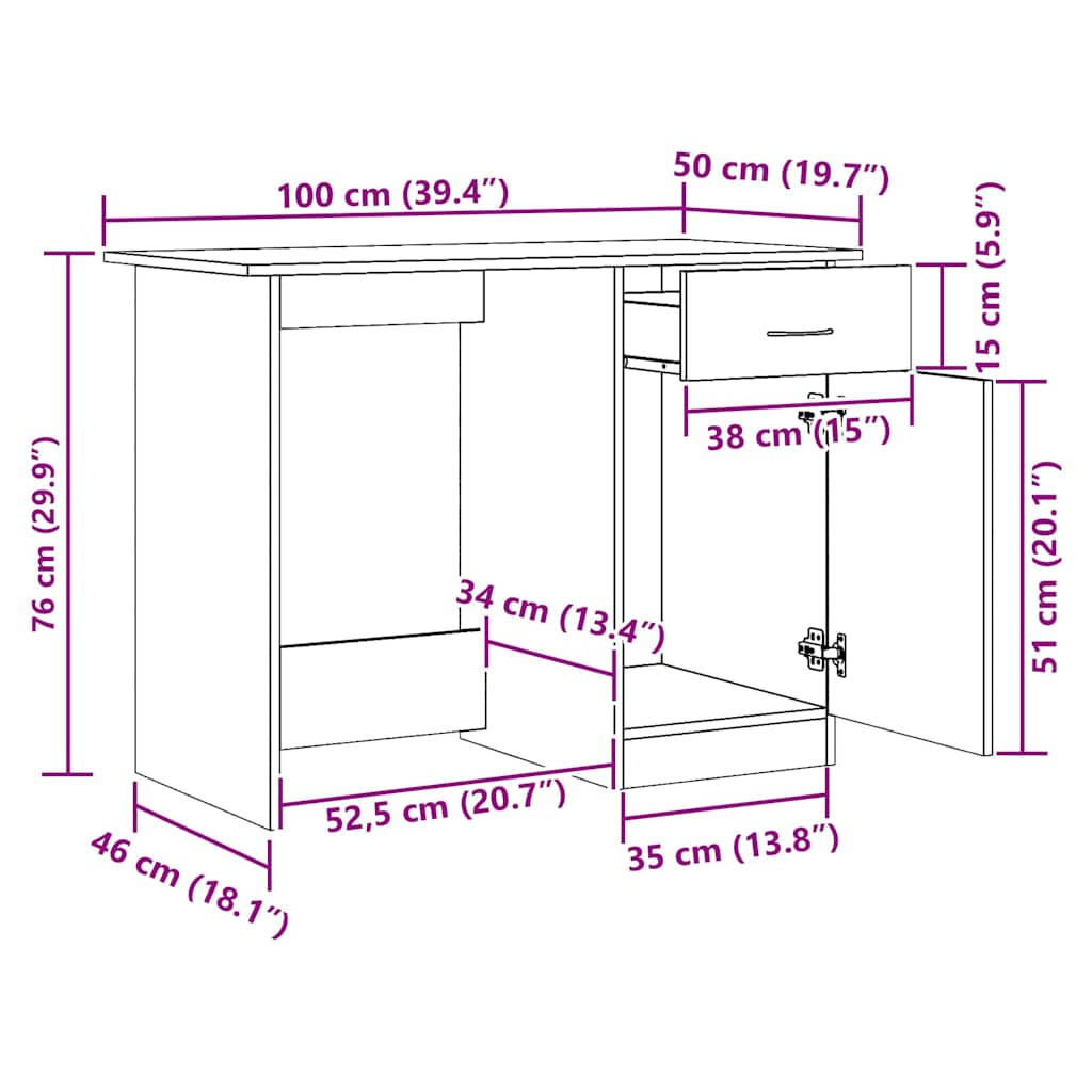 Schreibtisch Artisan-Eiche 100x50x76 cm Holzwerkstoff