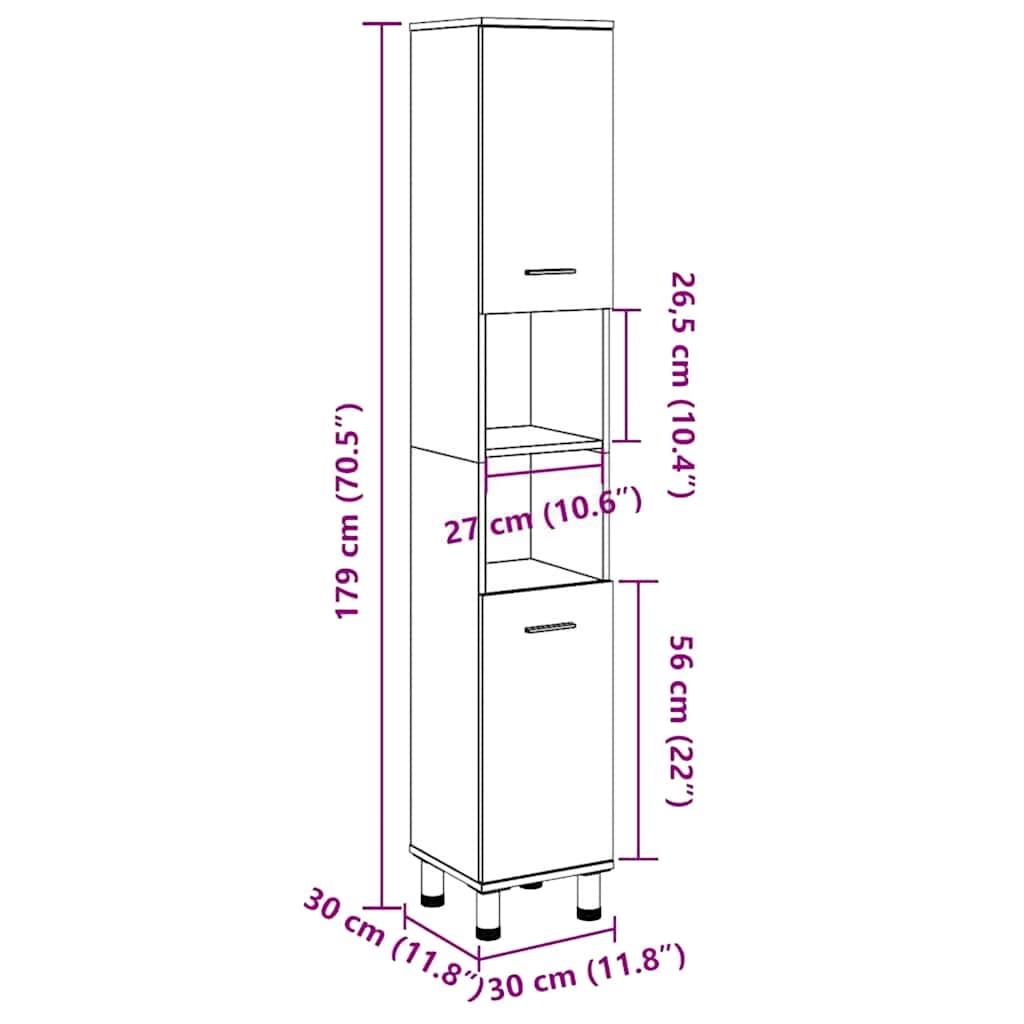 Badezimmerschrank Betongrau 30x30x179 cm Holzwerkstoff