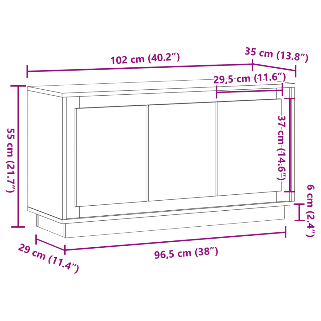 Sideboard Artisan-Eiche 102 x 35 x 55 cm Holzwerkstoff