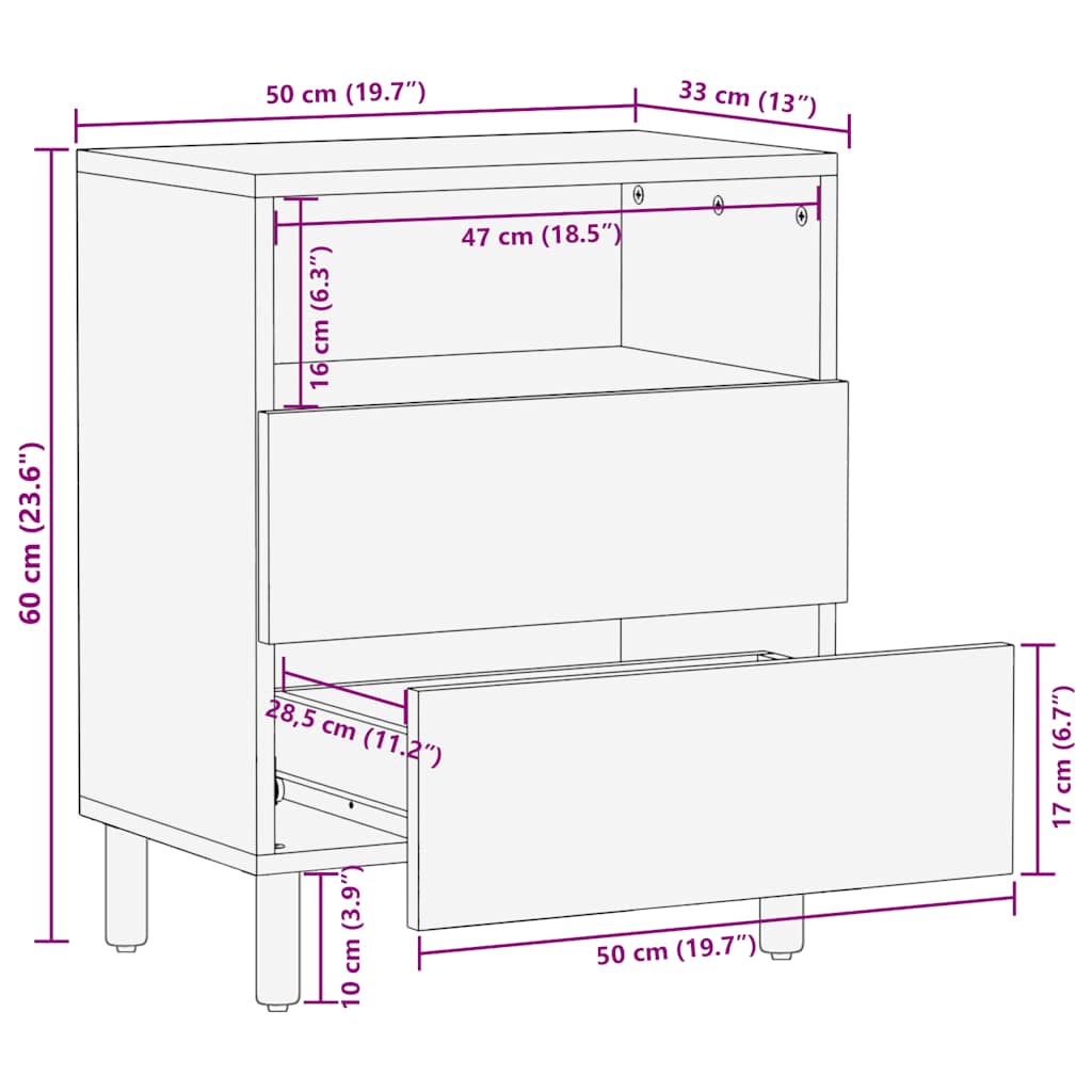 Nachttisch Braun 50x33x60 cm Massivholz Mango