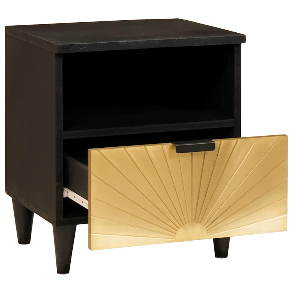Nachttisch Schwarz und Gold 40 x 33 x 46 cm massives Mangoholz