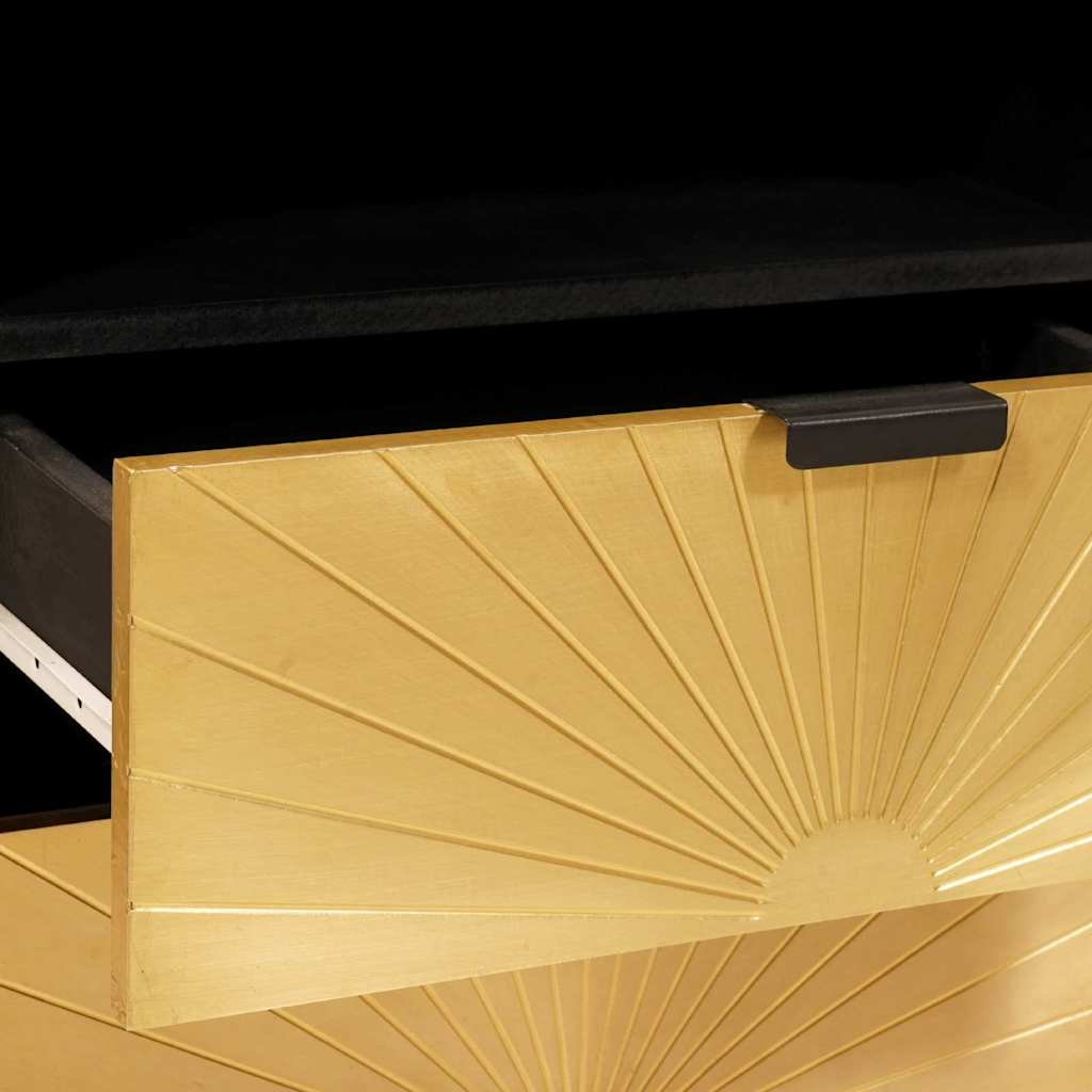Nachttisch Schwarz und Gold 50 x 33 x 60 cm massives Mangoholz