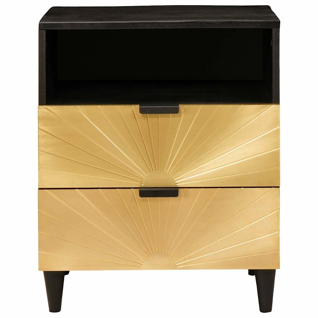 Nachttisch Schwarz und Gold 50 x 33 x 60 cm massives Mangoholz