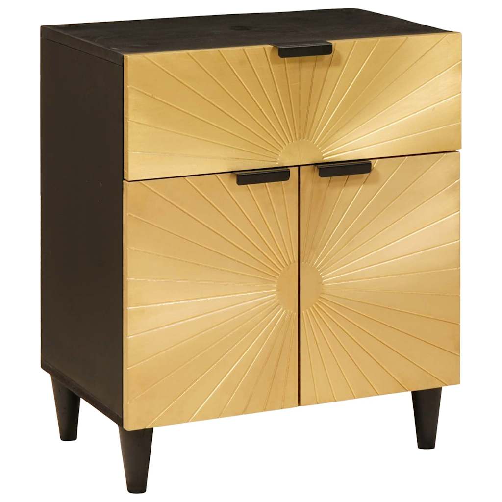 Nachttisch Schwarz und Gold 50 x 33 x 60 cm massives Mangoholz