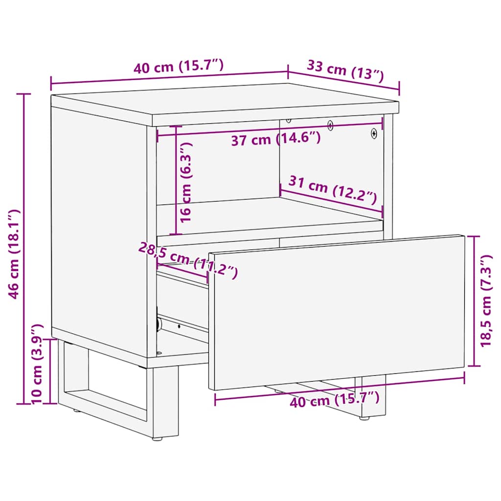 Nachttisch Braun 40 x 33 x 46 cm massives Mangoholz