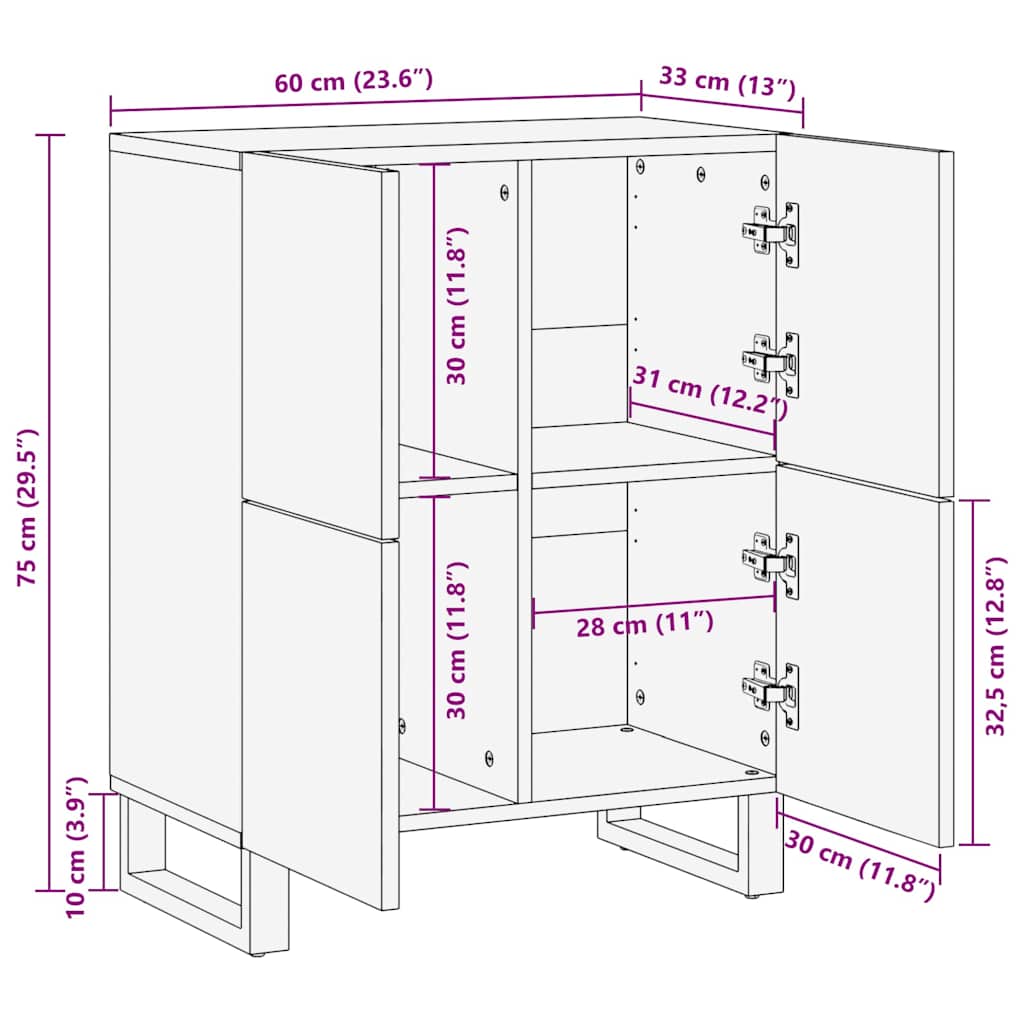 Sideboard Braun 60 x 33 x 75 cm massives Mangoholz