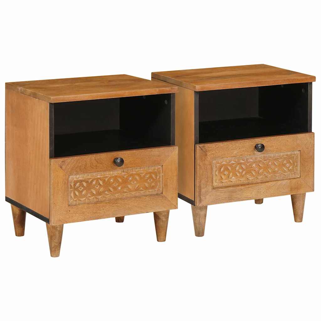 Nachttisch 2 pcs Hellbraun 40 x 33 x 46 cm massives Mangoholz