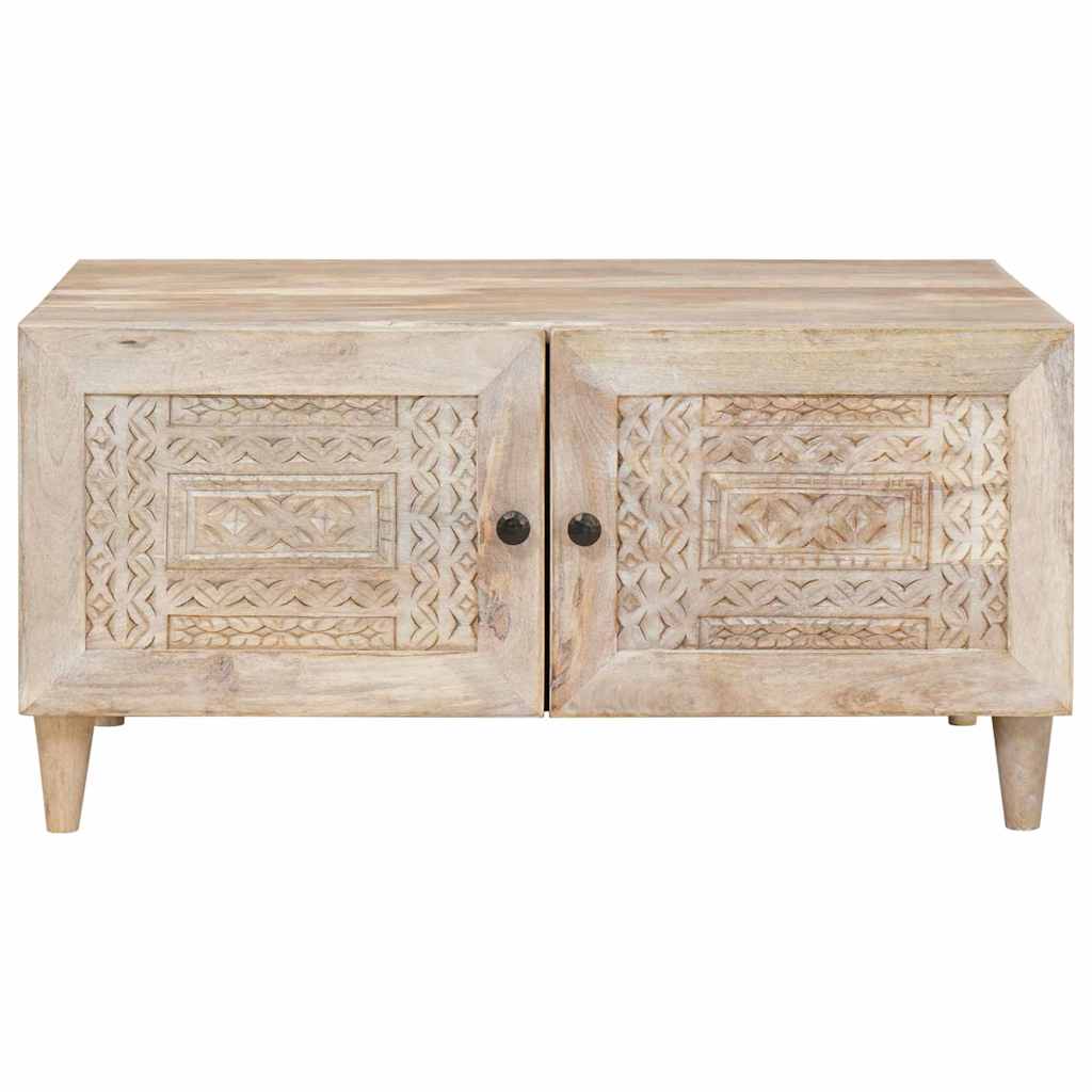 Couchtisch mit Tür Beige 80 x 50 x 40 cm massives Mangoholz