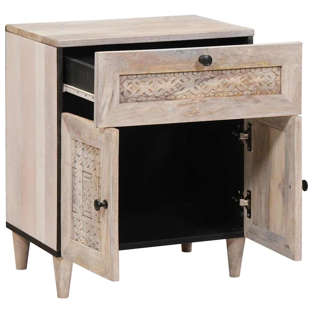 Nachttisch mit Tür Beige 50 x 33 x 60 cm massives Mangoholz