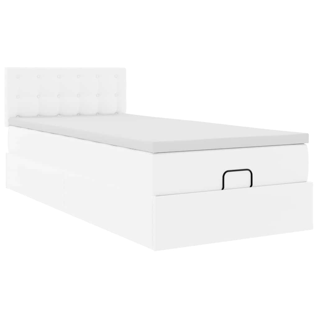 Ottoman-Bett mit Matratze Weiß 90x200 cm Kunstleder