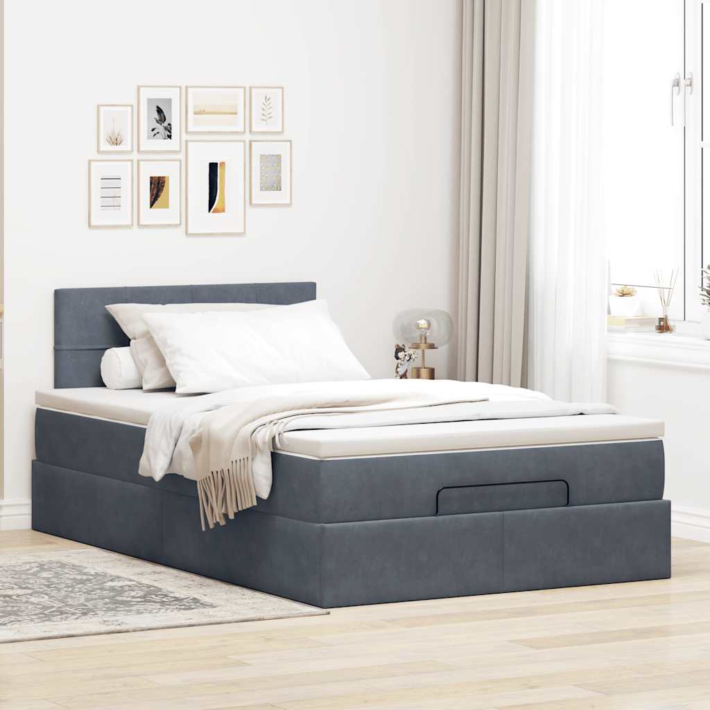Ottoman-Bett mit Matratze Dunkelgrau 120x190 cm Samt