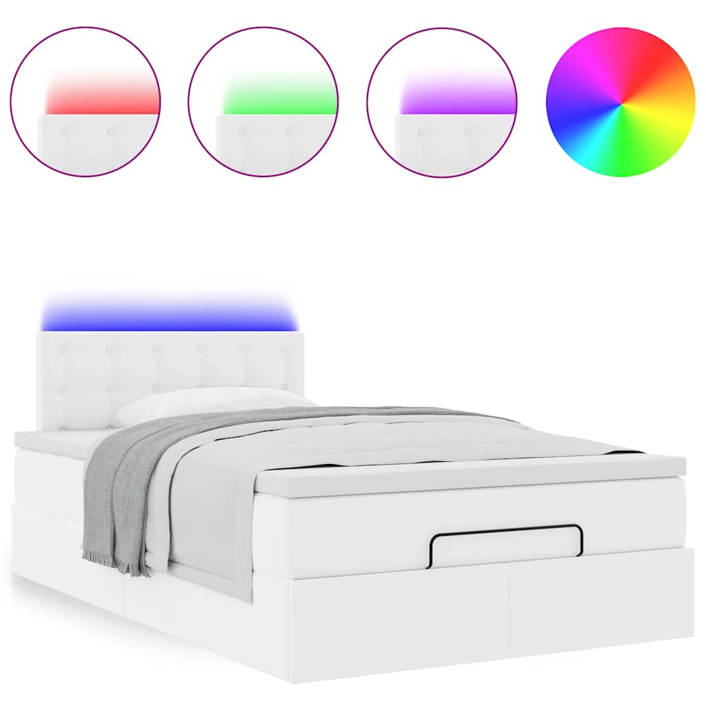 Ottoman-Bett mit Matratzen & LEDs Reinweiß 120x190cm Kunstleder