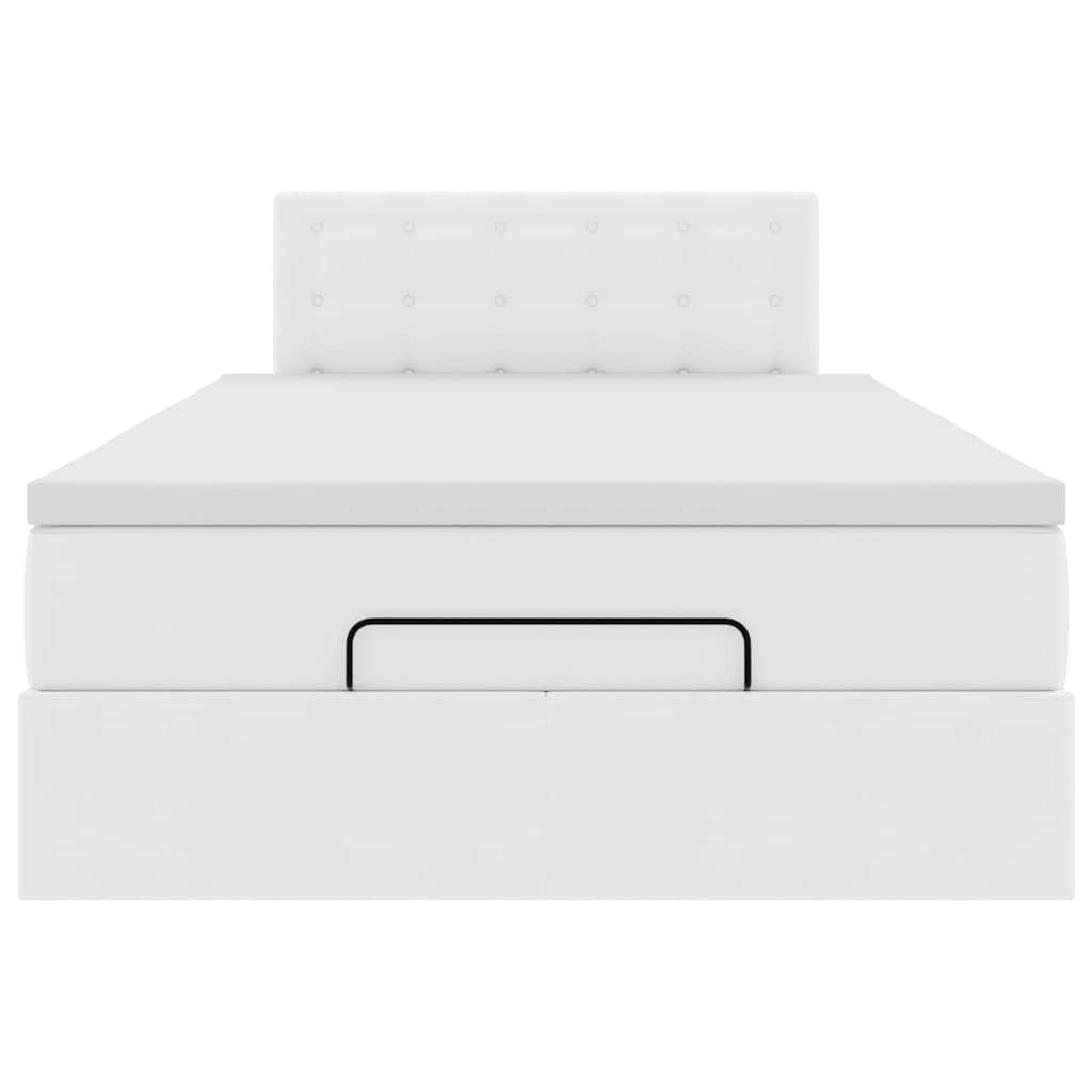 Ottoman-Bett mit Matratzen & LEDs Reinweiß 120x190cm Kunstleder