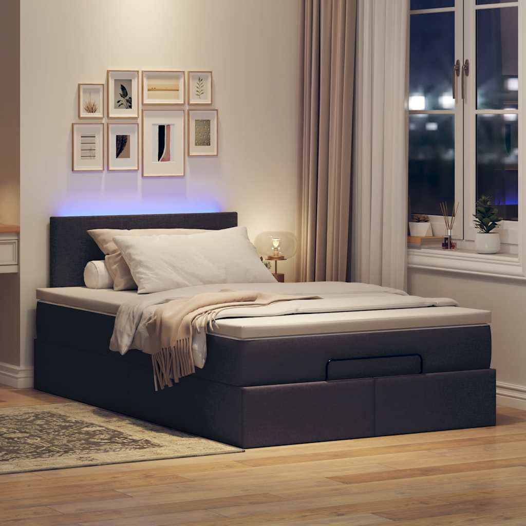 Ottoman-Bett mit Matratze & LEDs Dunkelbraun 120x190 cm Stoff