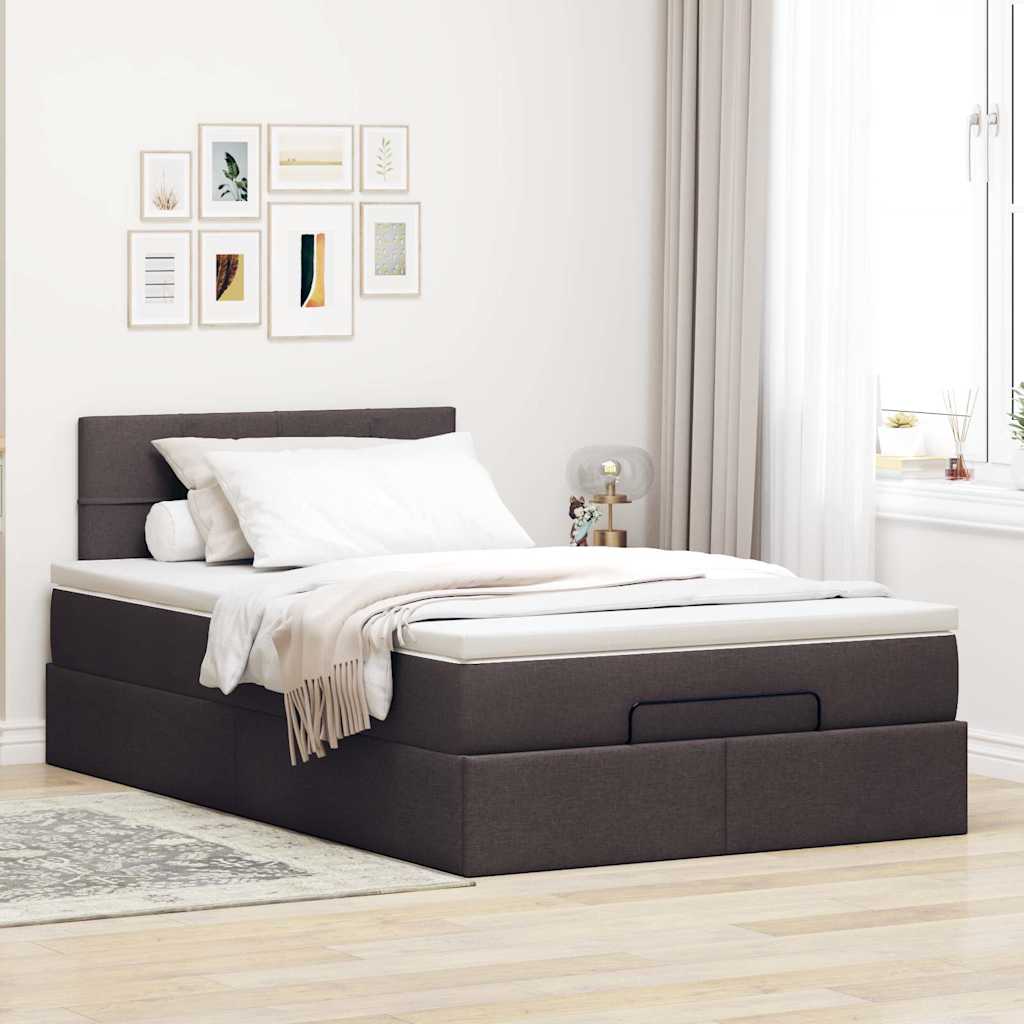 Ottoman-Bett mit Matratze & LEDs Dunkelbraun 120x190 cm Stoff