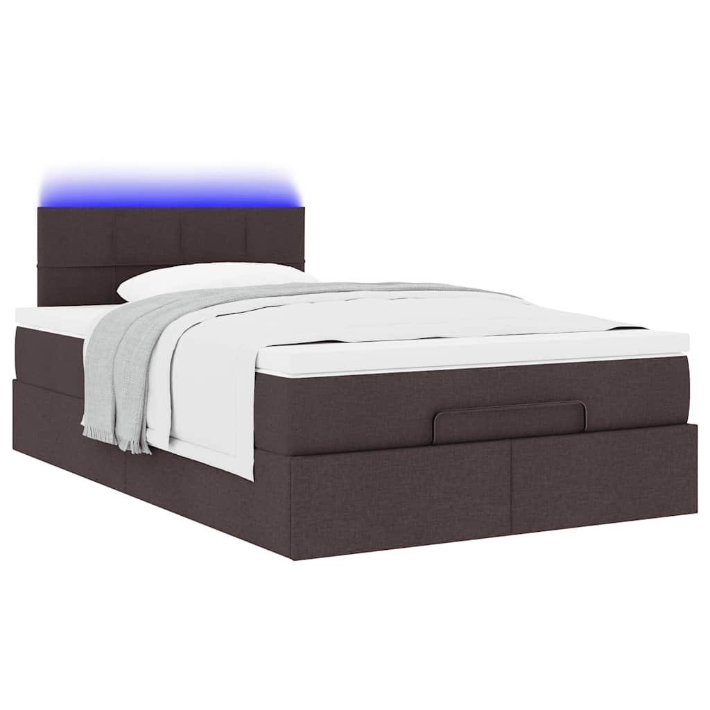 Ottoman-Bett mit Matratze & LEDs Dunkelbraun 120x190 cm Stoff