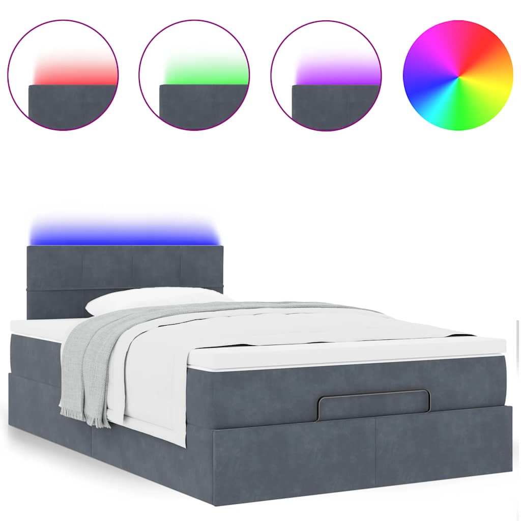 Ottomane Bett mit Matratze & LEDs Dunkelgrau 120x190 cm Samt