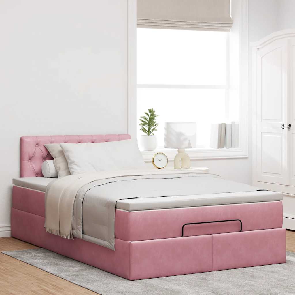 Ottomane Bett mit Matratze & LEDs Rosa 120x190 cm Samt