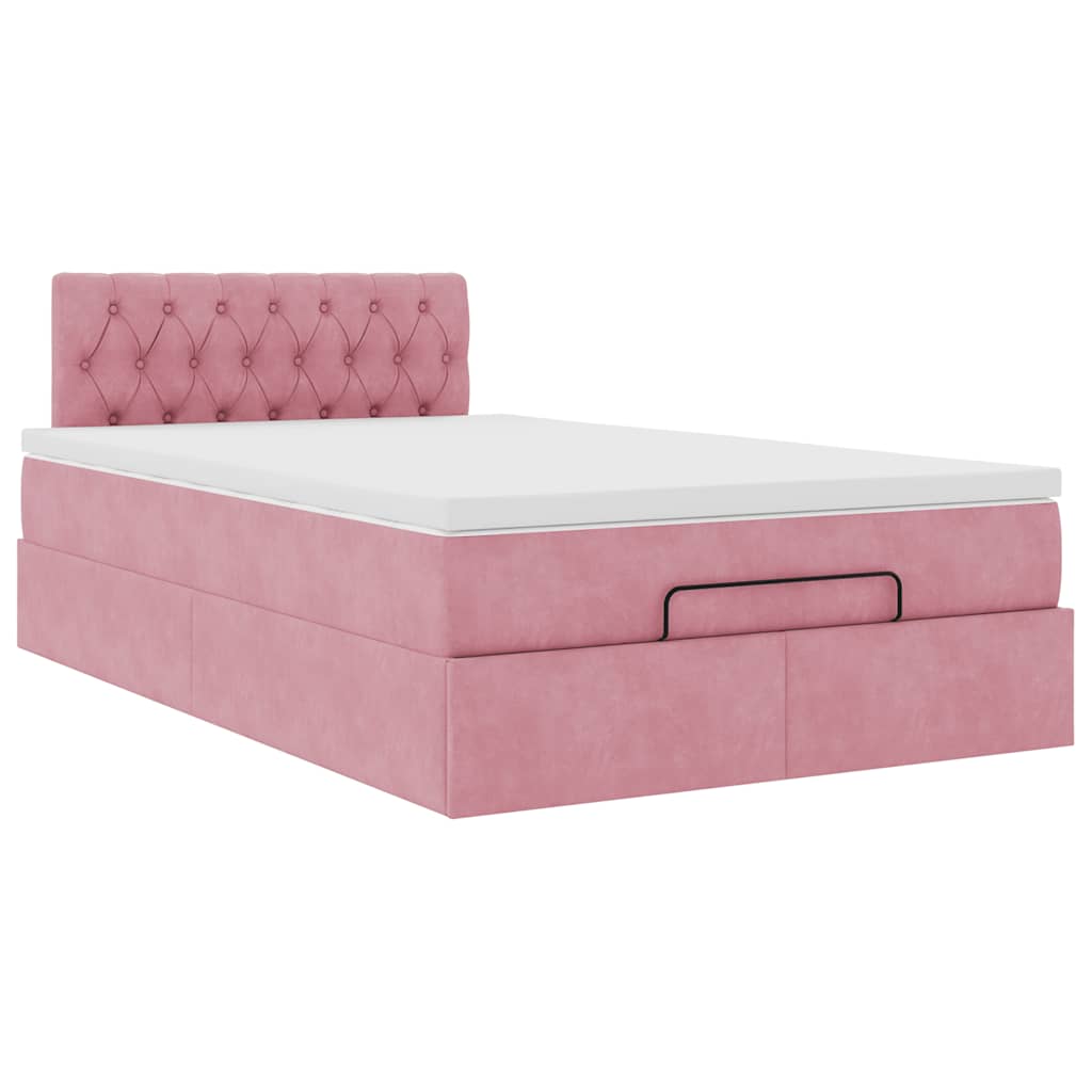 Ottomane Bett mit Matratze & LEDs Rosa 120x190 cm Samt