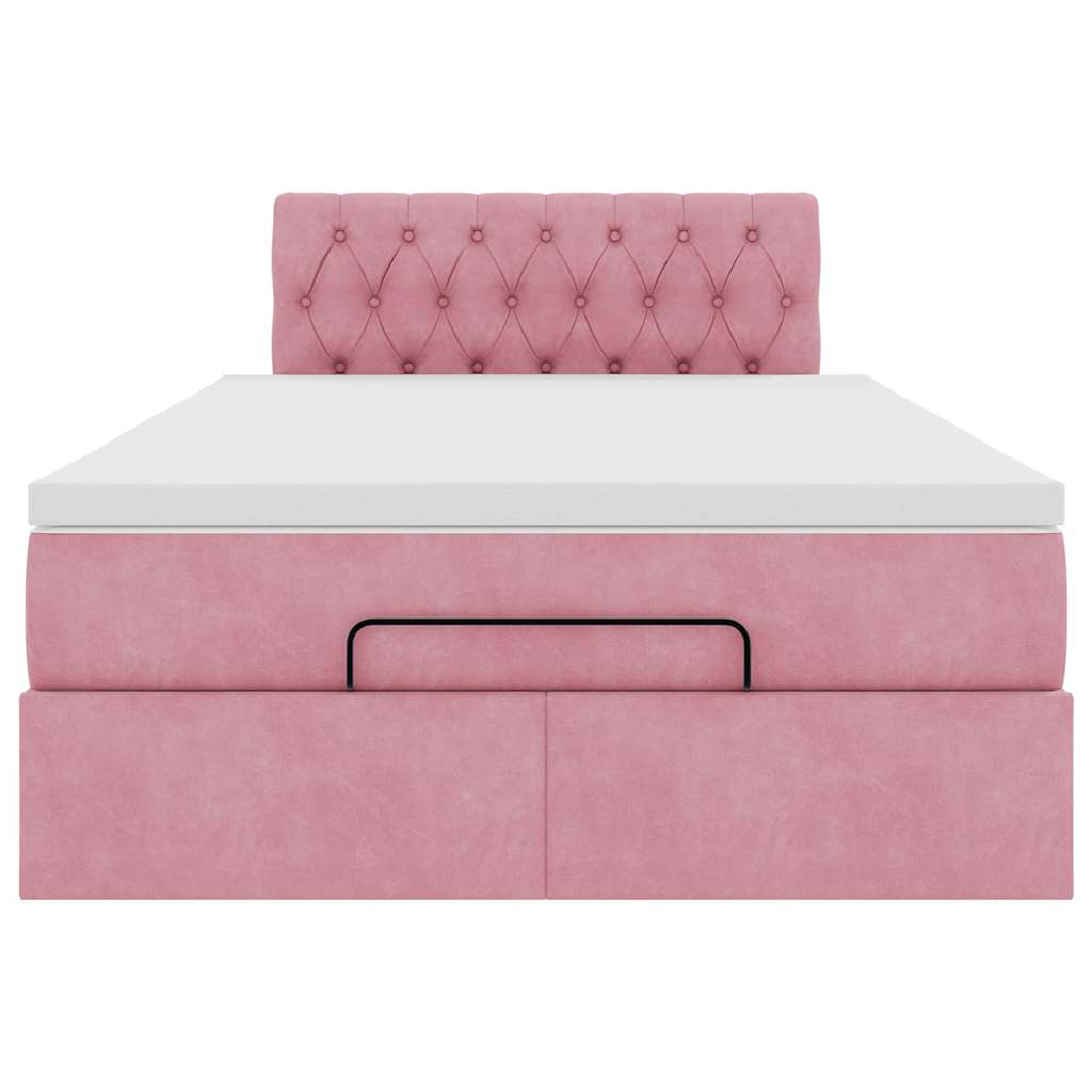 Ottomane Bett mit Matratze & LEDs Rosa 120x190 cm Samt