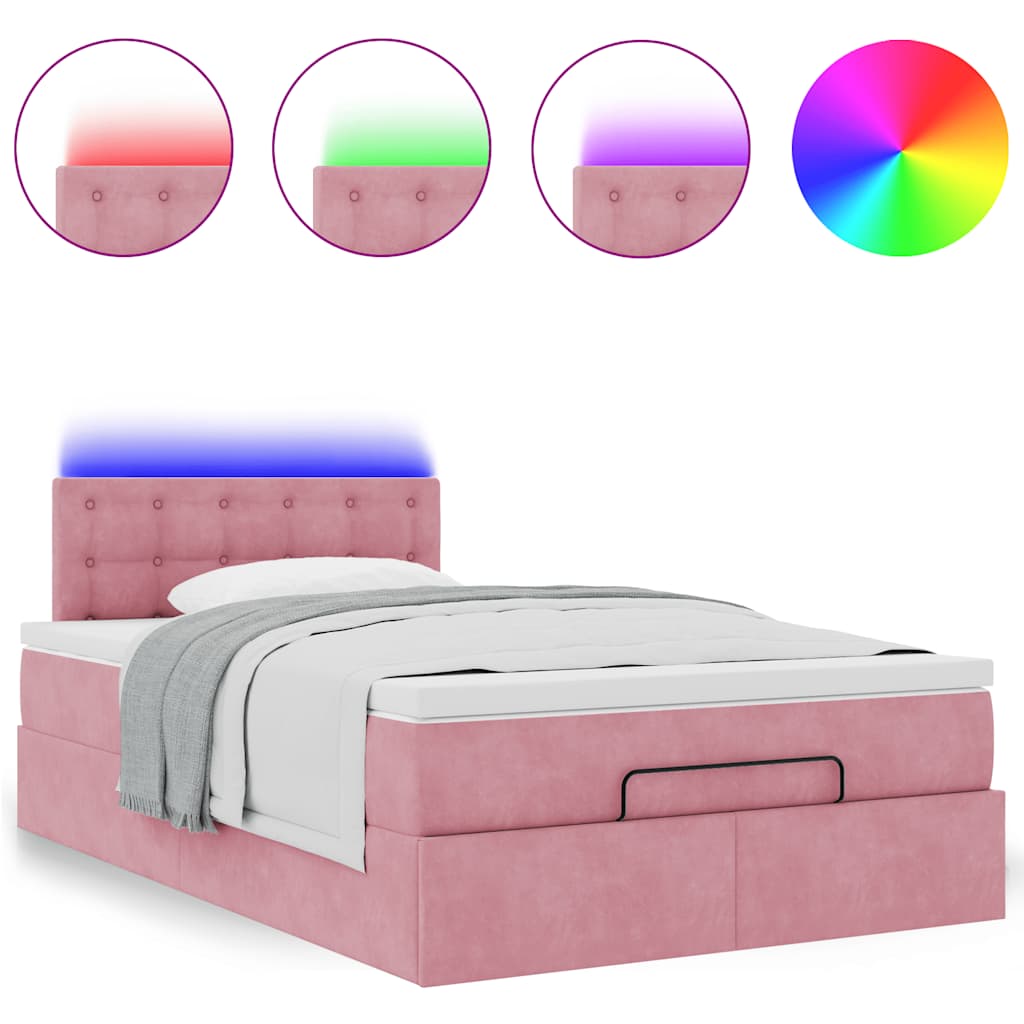 Ottomane Bett mit Matratze & LEDs Rosa 120x190 cm Samt