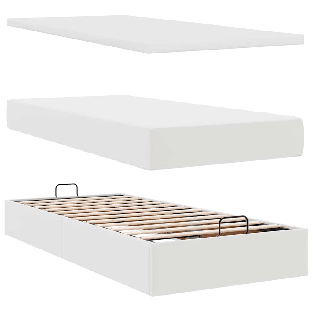 Ottoman-Bett mit Matratze Weiß 90x200 cm Kunstleder