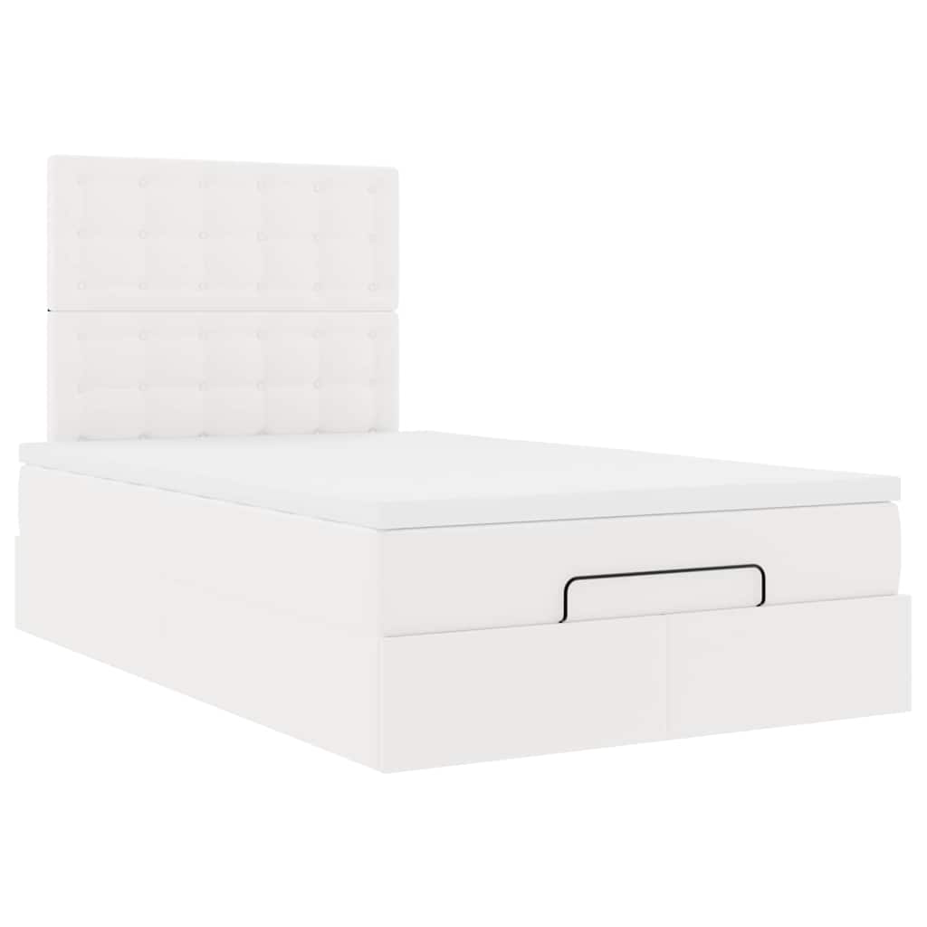 Ottoman-Bett mit Matratze Weiß 120x190 cm Kunstleder