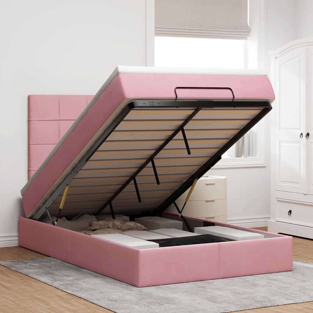 Ottoman-Bett mit Matratzen Rosa 120x190 cm Samt