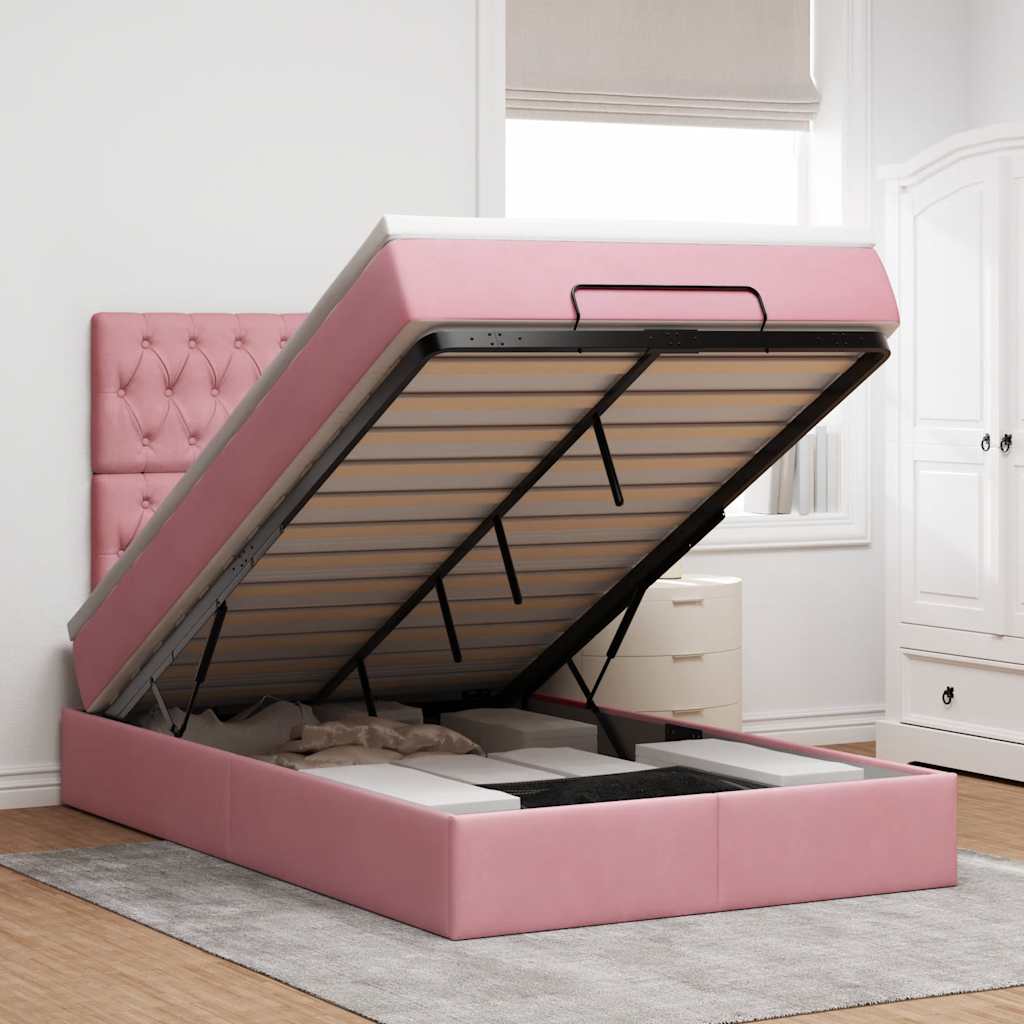 Ottoman-Bett mit Matratzen Rosa 120x190 cm Samt