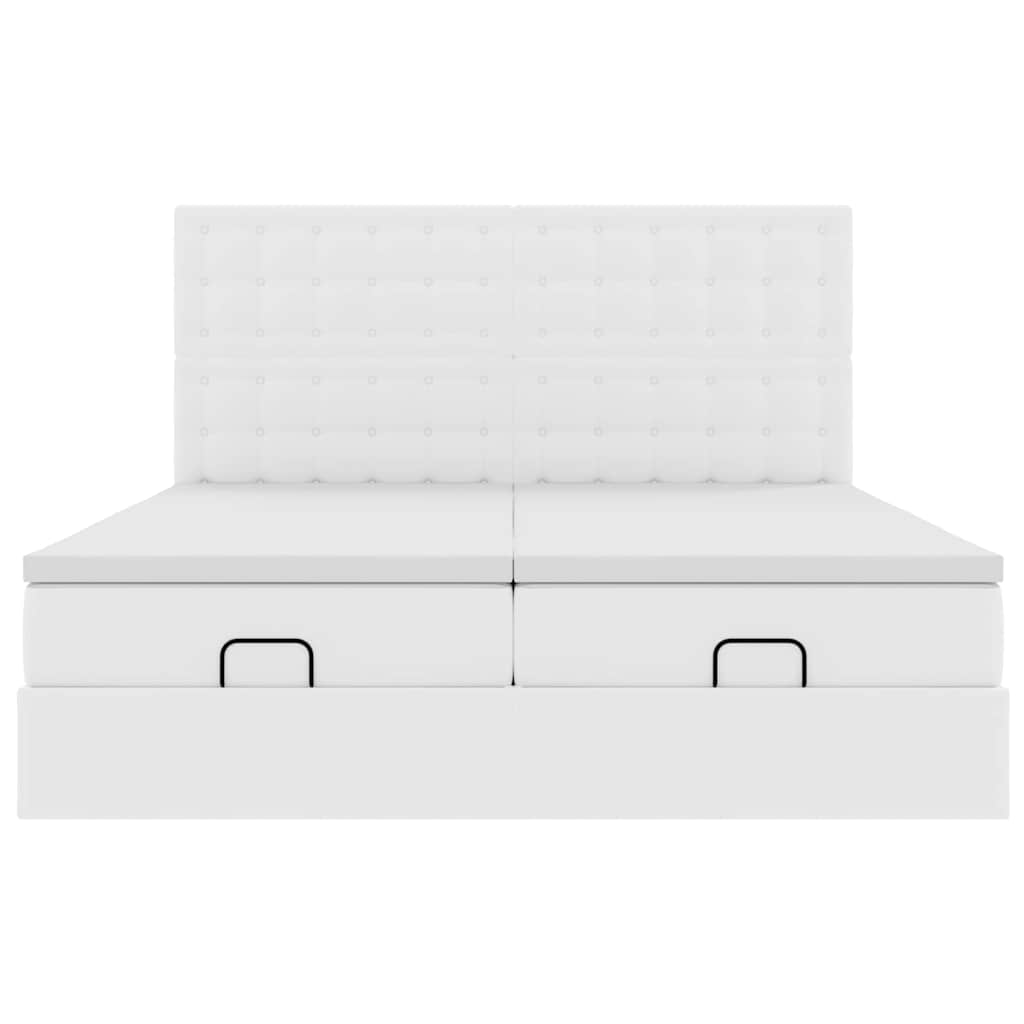 Ottoman-Bett mit Matratzen Reinweiß 180x200 cm Kunstleder