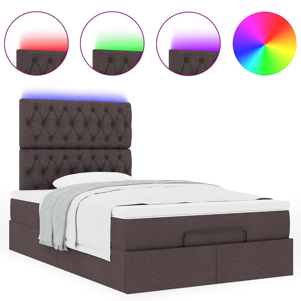 Ottoman-Bett mit Matratze & LEDs Dunkelbraun 120x190 cm Stoff