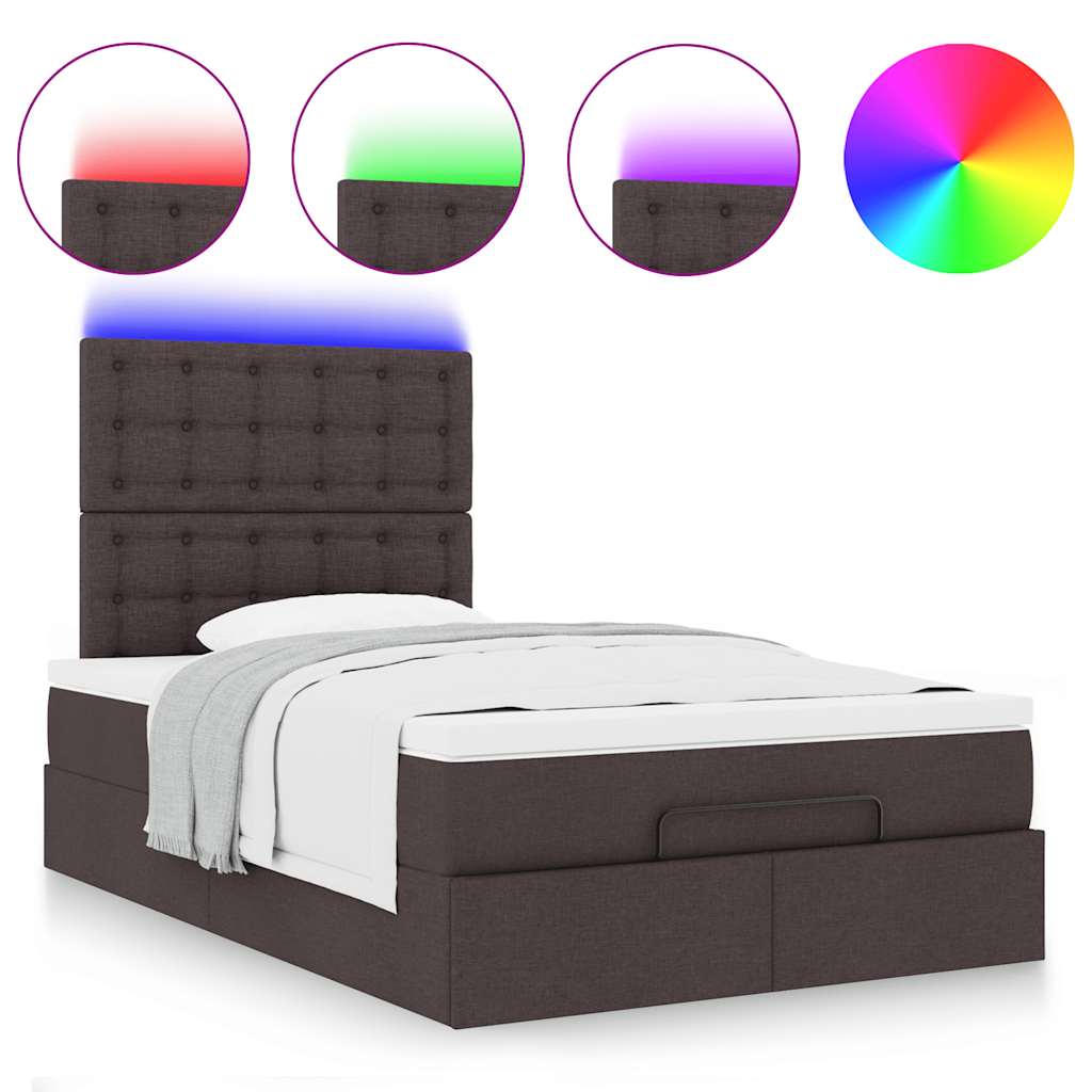 Ottoman-Bett mit Matratze & LEDs Dunkelbraun 120x190 cm Stoff