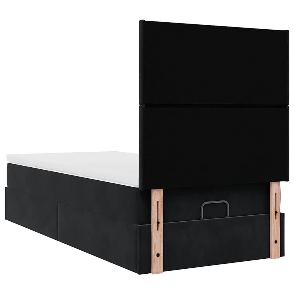 Ottoman-Bett mit Matratzen & LEDs Schwarz 90x200 cm Samt