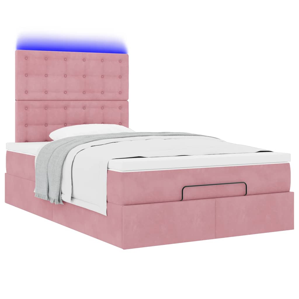 Ottoman-Bett mit Matratzen & LEDs Rosa 120x190 cm Samt