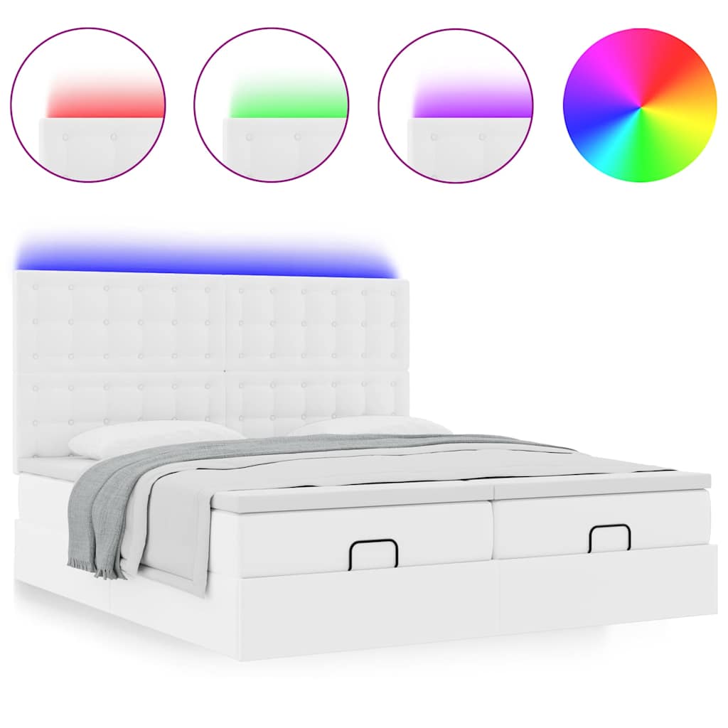 Ottoman-Bett mit Matratzen & LEDs Reinweiß 180x200cm Kunstleder