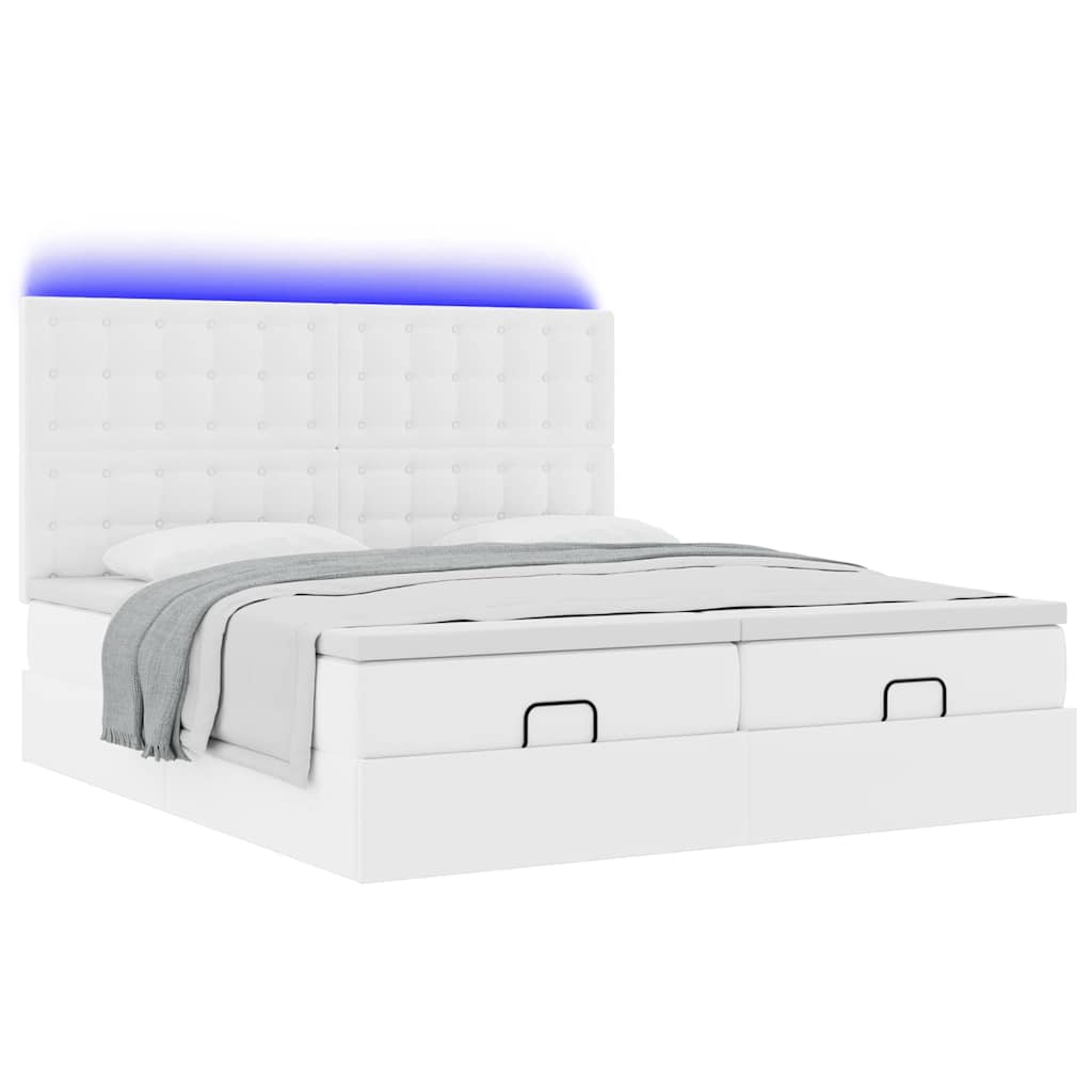 Ottoman-Bett mit Matratzen & LEDs Reinweiß 180x200cm Kunstleder