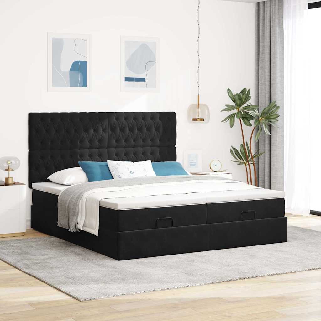 Ottoman-Bett mit Matratzen & LEDs Schwarz 180x200 cm Samt