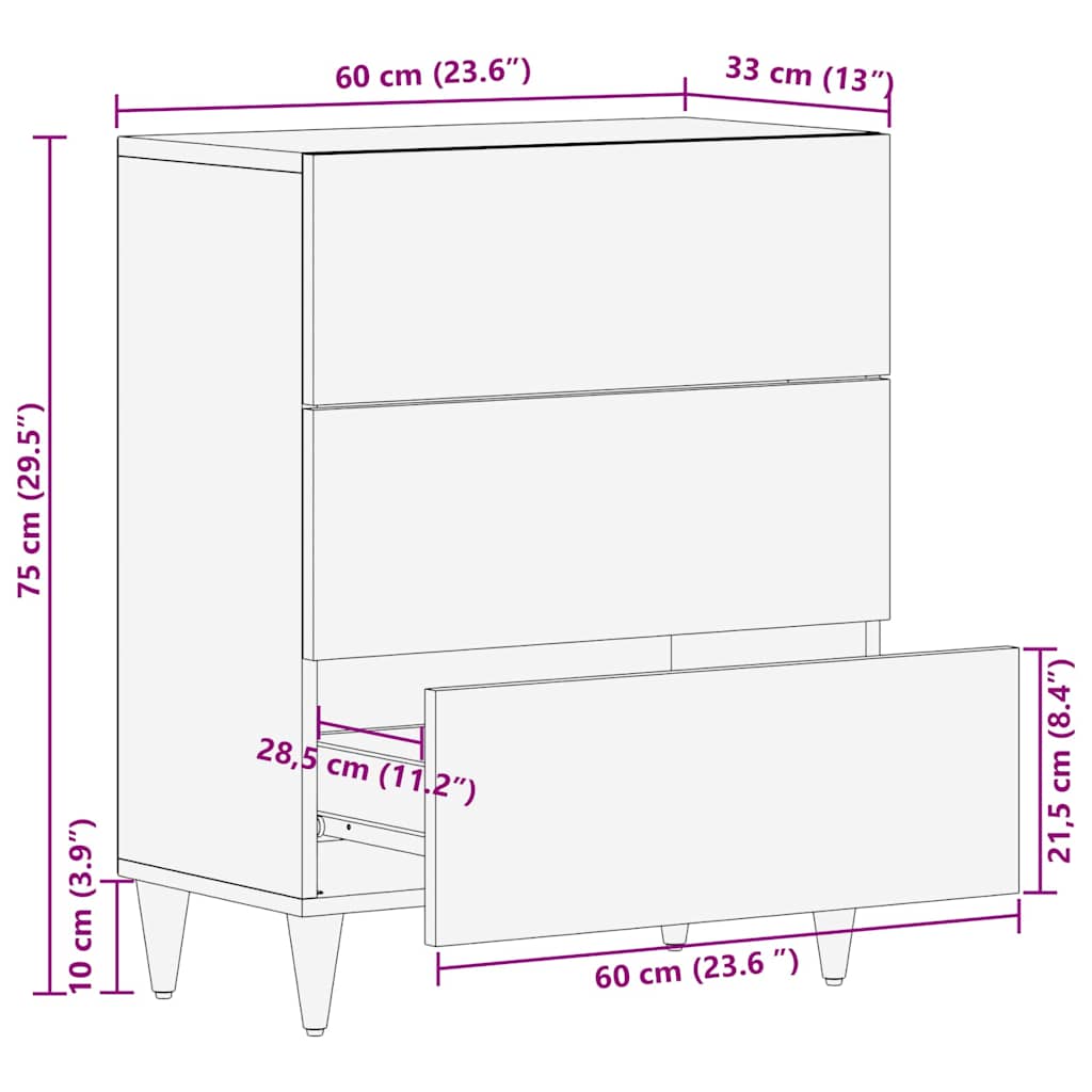 Sideboard Braun 60 x 33.5 x 75 cm Massivholz Mango
