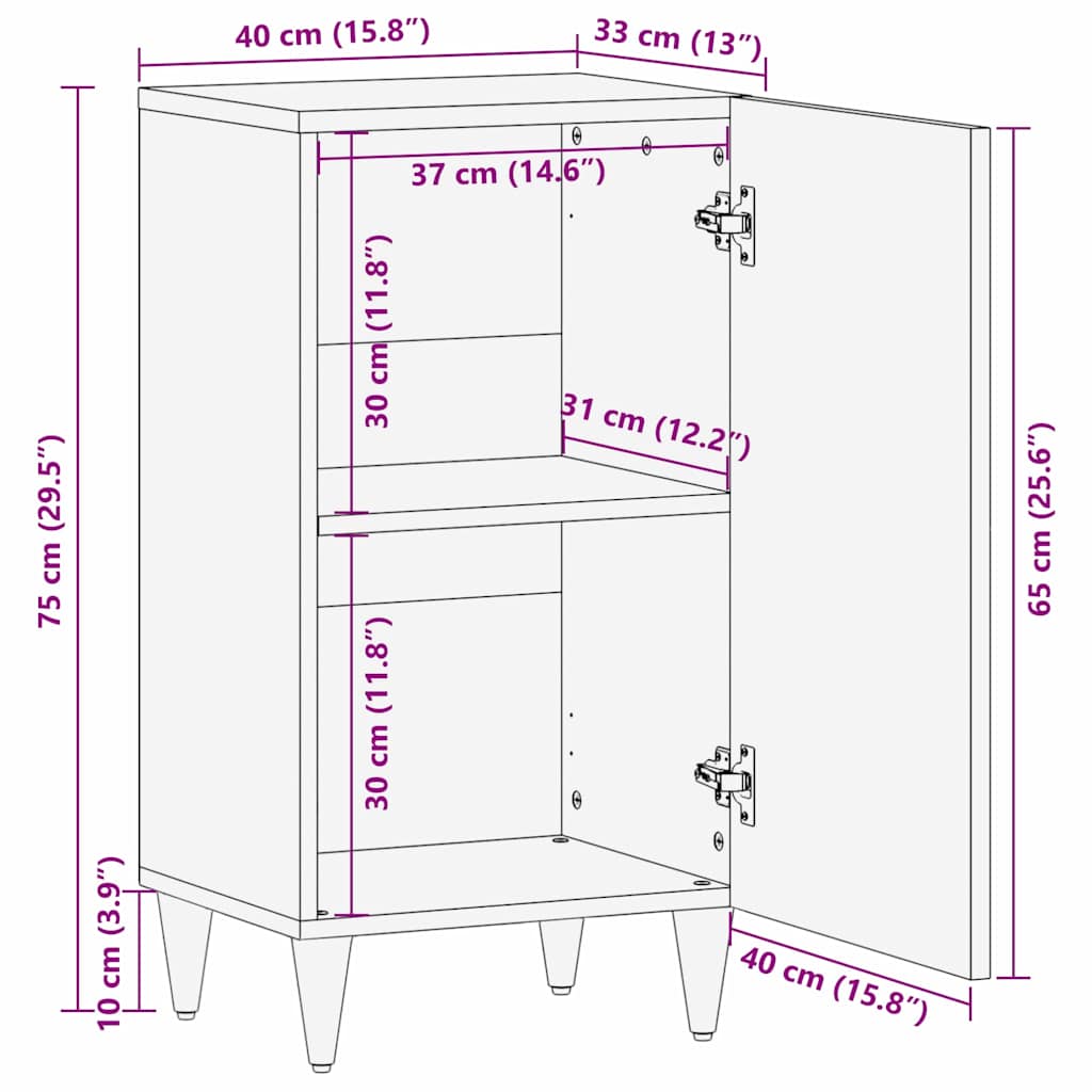 Sideboard mit Regal Braun 40 x 33.5 x 75 cm Massivholz Mango