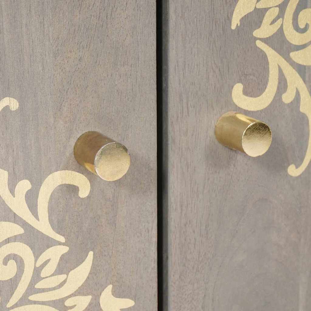 Sideboard Grau und Gold 60 x 33.5 x 75 cm Massivholz Mango