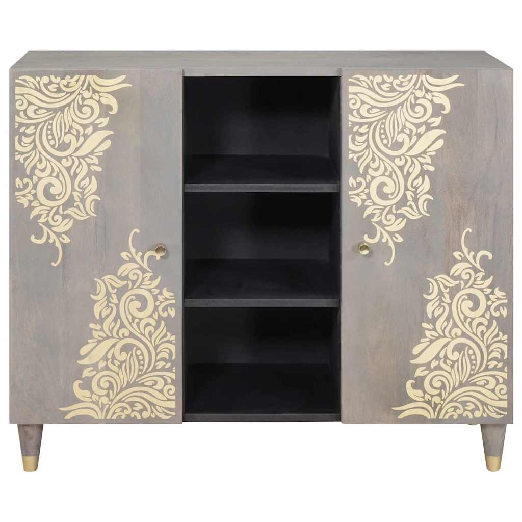 Sideboard Grau und Gold 90 x 33.5 x 75 cm Massivholz Mango
