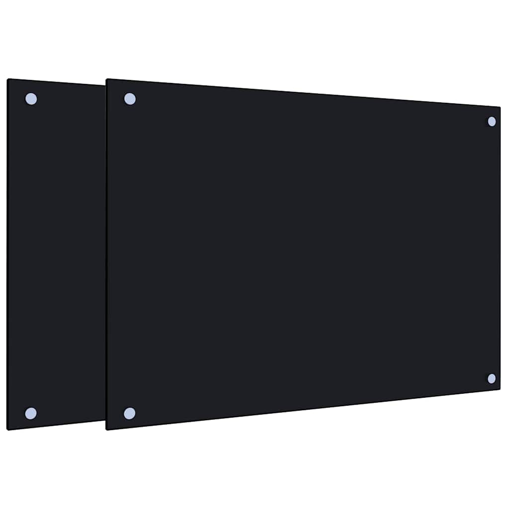 Küchenrückwände 2 Stk. Schwarz 70x50 cm Hartglas