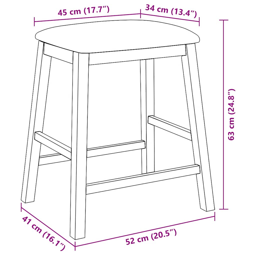 Barstühle mit Kissen 2 Stk. Massivholz Gummibaum