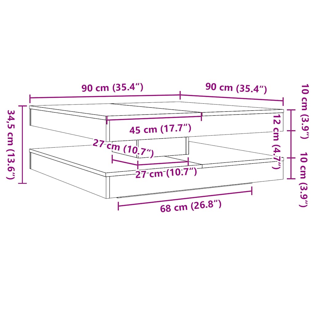 Couchtisch 360-Grad Drehbar Altholz-Optik 90x90x34,5 cm