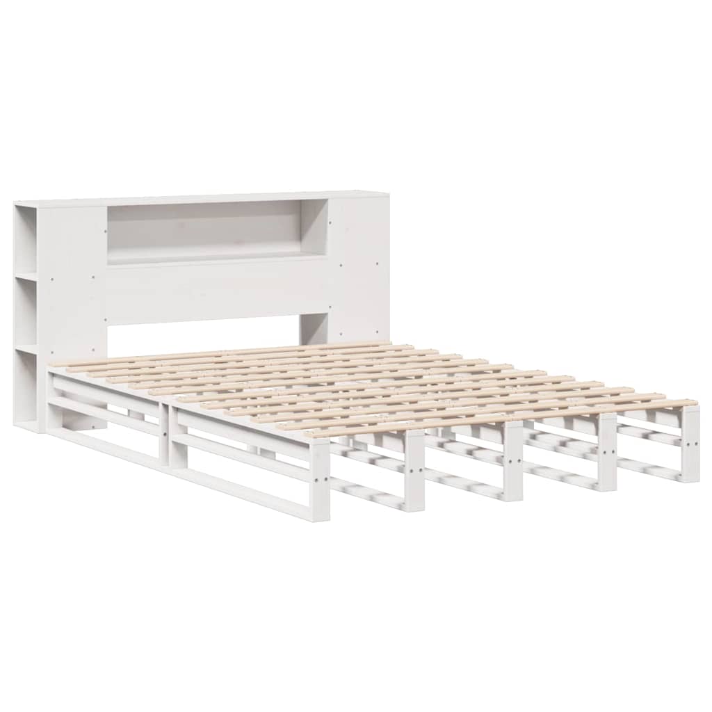 Massivholzbett mit Regal ohne Matratze Weiß 140x190 cm