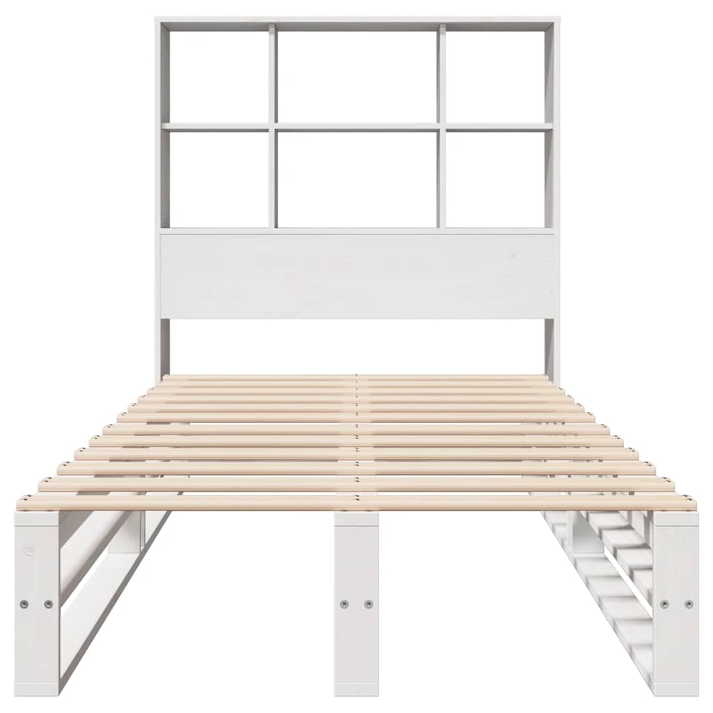 Massivholzbett mit Regal ohne Matratze Weiß 90x190 cm